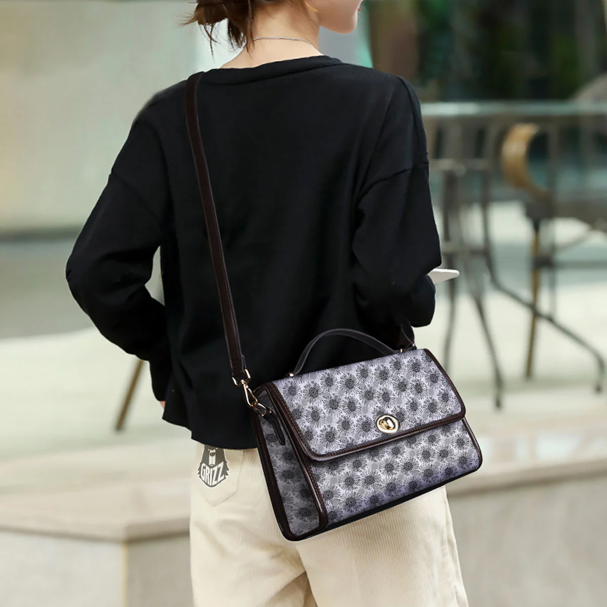 Sunflower Hand Drawn Print Pattern Women's Satchel Bag - Image 3