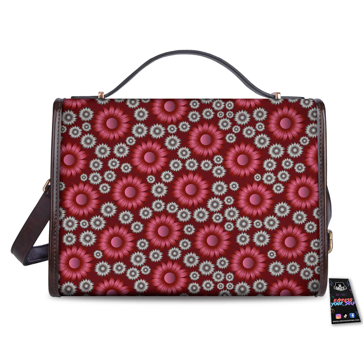 Sunflower Magenta Pink Print Pattern Women's Satchel Bag - Image 2