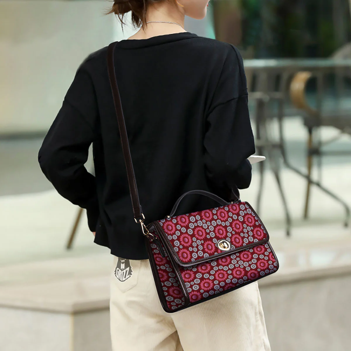 Sunflower Magenta Pink Print Pattern Women's Satchel Bag - Image 3
