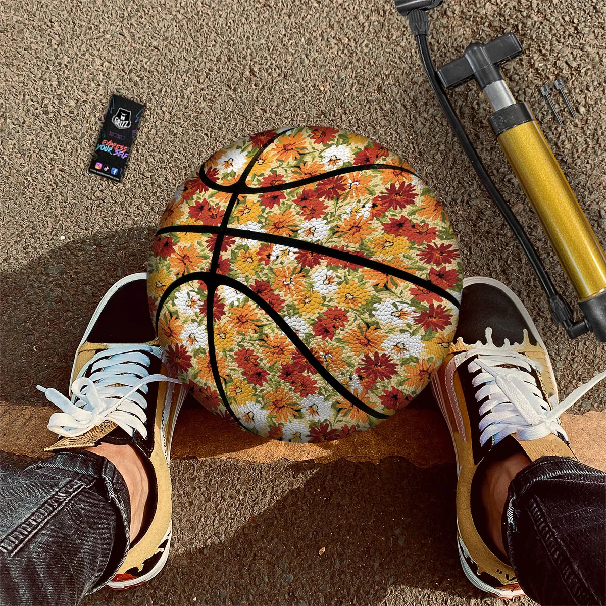 Sunflower Red Print Pattern Basketball - Image 2
