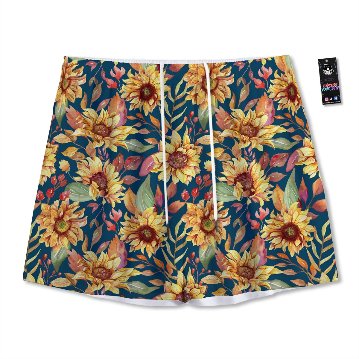 Sunflower Sage Watercolor Print Pattern Mesh Shorts