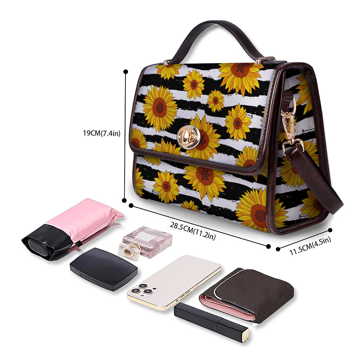 Sunflower Stripe Print Pattern Women's Satchel Bag - Image 4