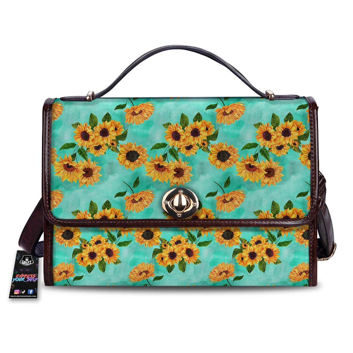 Sunflower Teal Watercolor Print Pattern Women's Satchel Bag