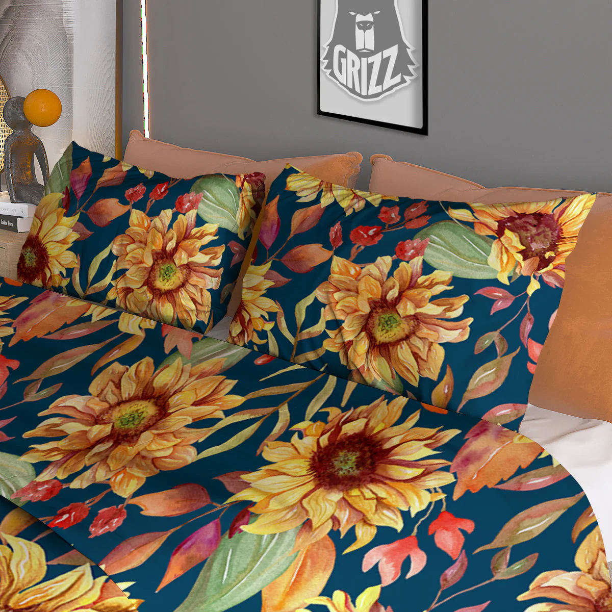 Sunflower Vintage Print Pattern Duvet Cover Bedding Set - Image 3