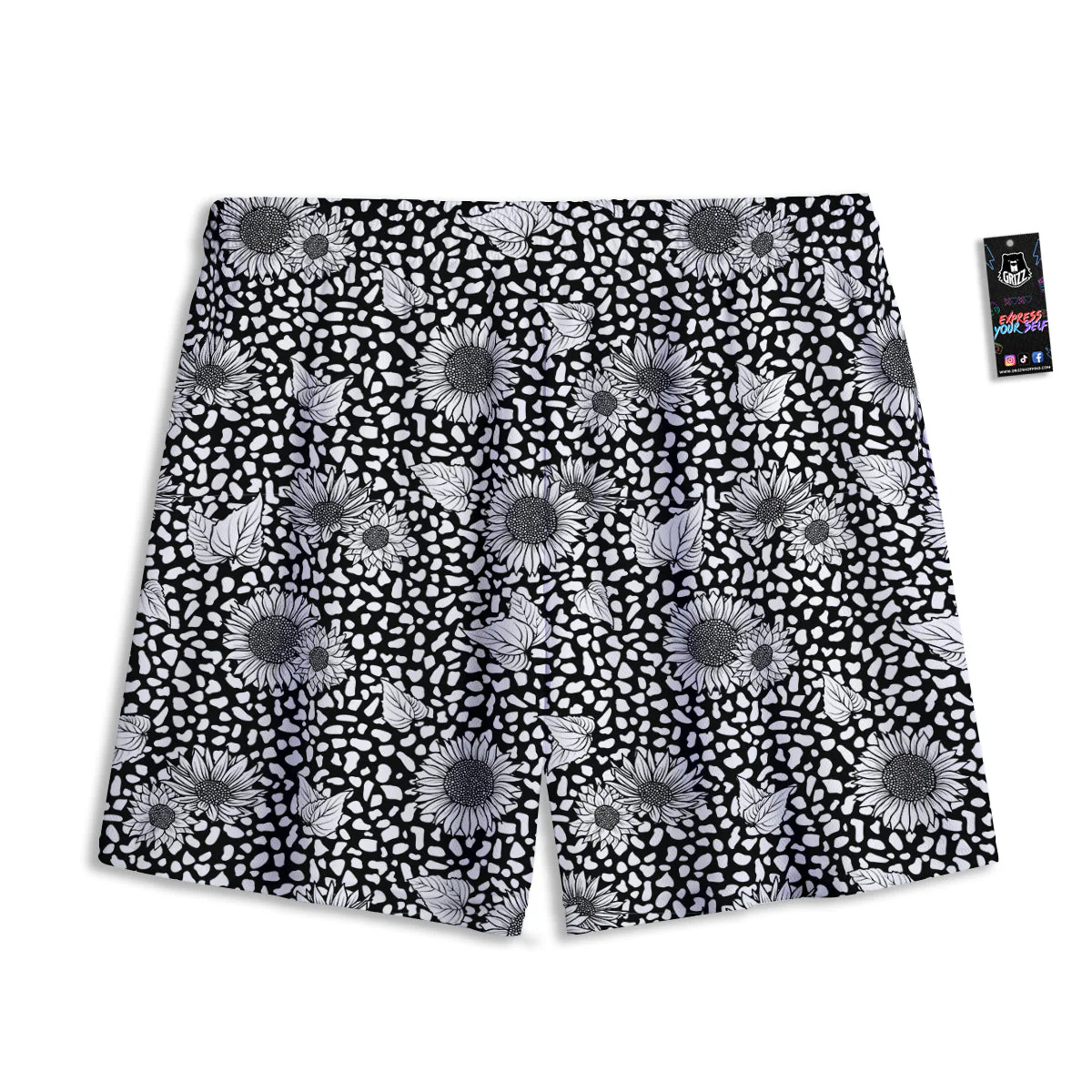 Sunflower White And Black Print Pattern Mesh Shorts - Image 2