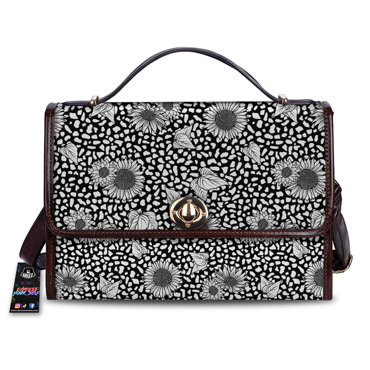 Sunflower White And Black Print Pattern Women's Satchel Bag