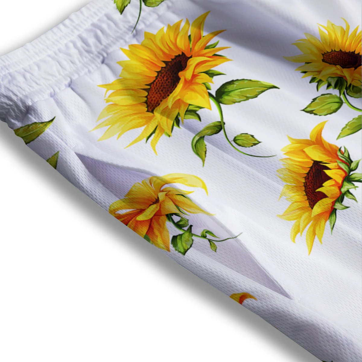 Sunflower White Watercolor Print Pattern Mesh Shorts - Image 3