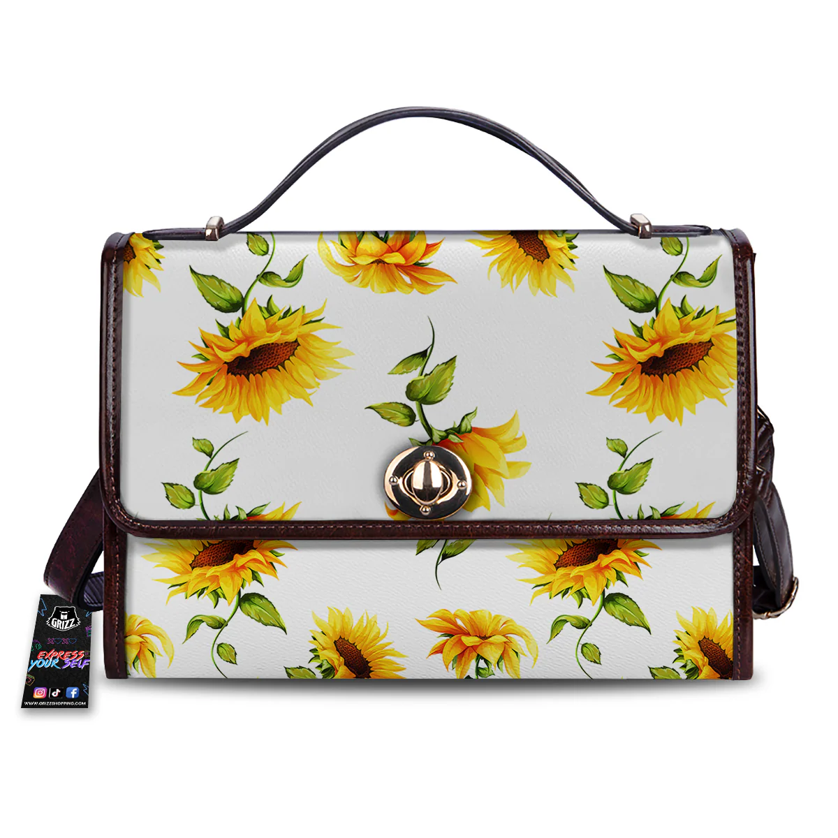 Sunflower White Watercolor Print Pattern Women's Satchel Bag