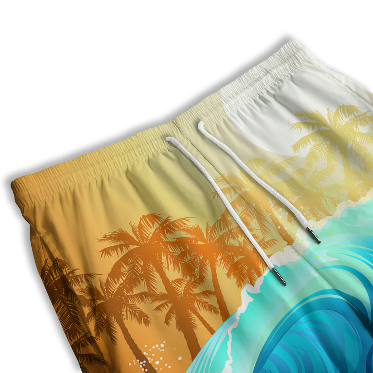 Sunrise Tropical Surfing Wave Print Men's Athletic Shorts - Image 3