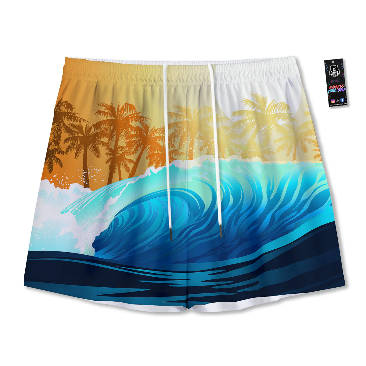 Sunrise Tropical Surfing Wave Print Mesh Shorts