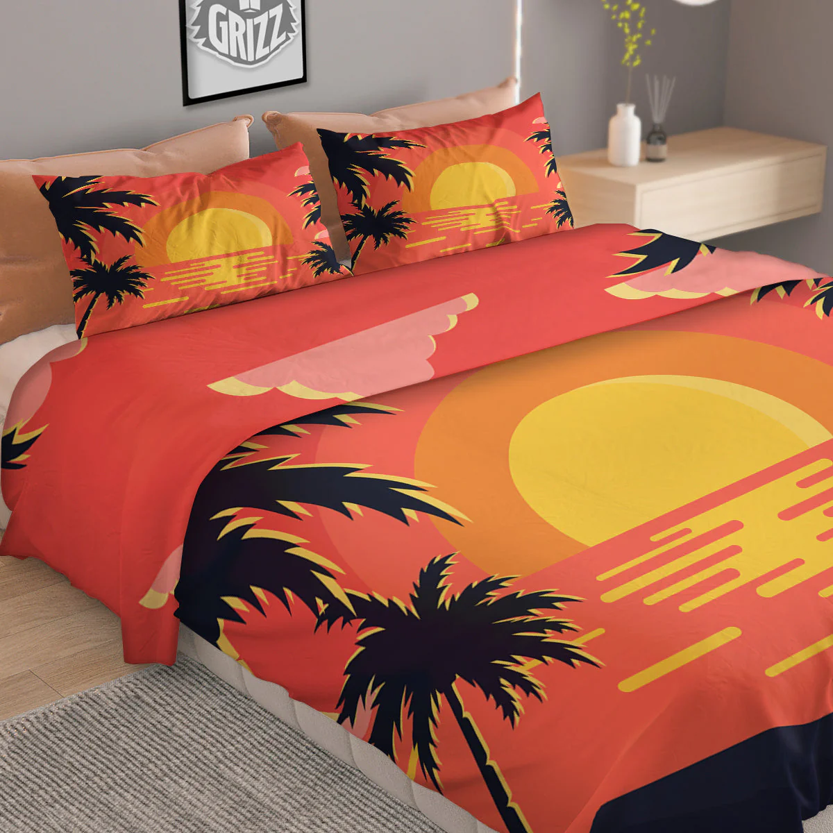Sunset And Beach Pink Sky Print Duvet Cover Bedding Set - Image 2
