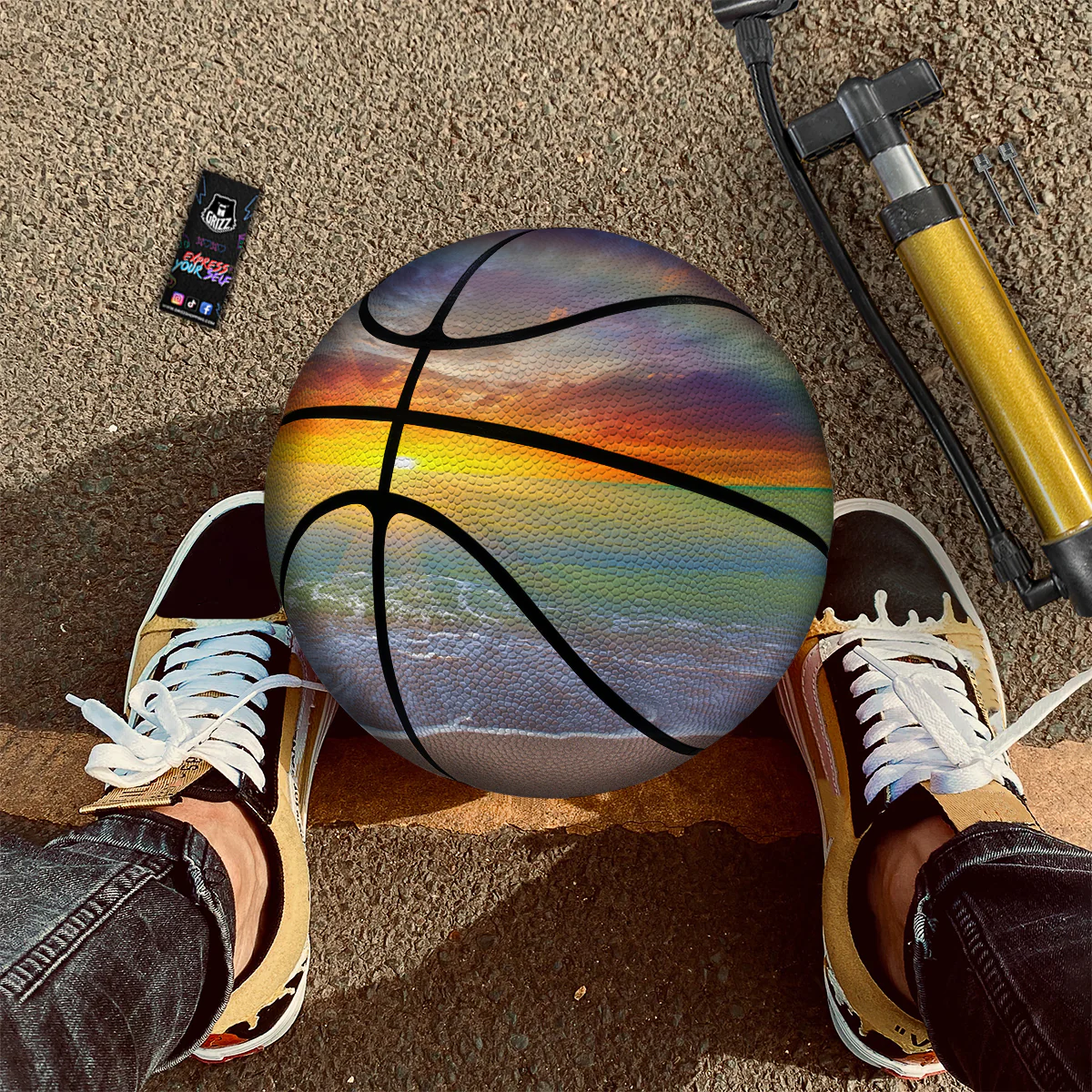Sunset And Rainbow On Beach Print Basketball - Image 2