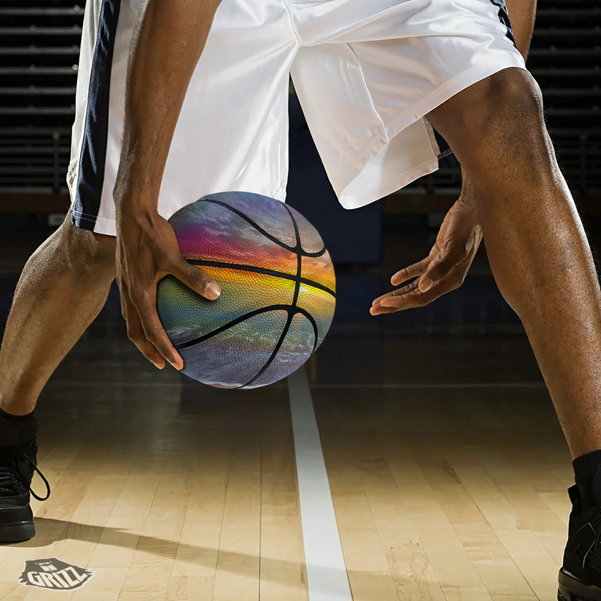 Sunset And Rainbow On Beach Print Basketball - Image 3