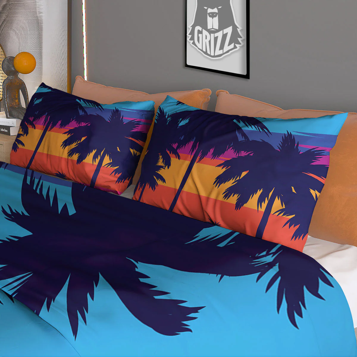 Sunset On The Beach And Palm Trees Print Duvet Cover Bedding Set - Image 3