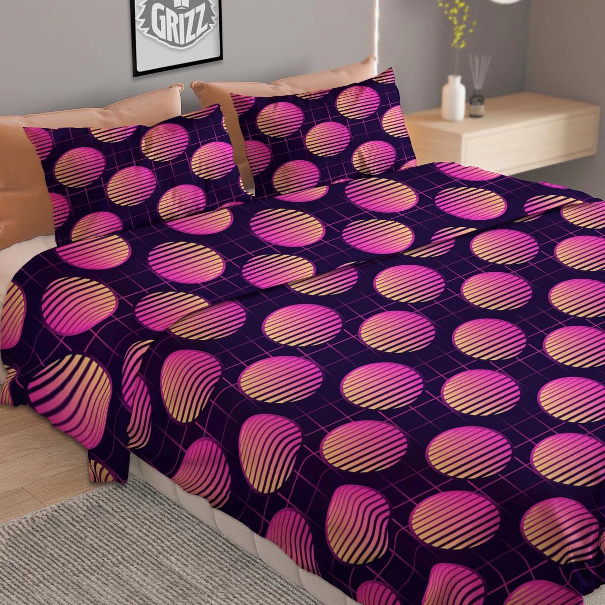 Sunset Retrowave Print Pattern Duvet Cover Bedding Set - Image 2