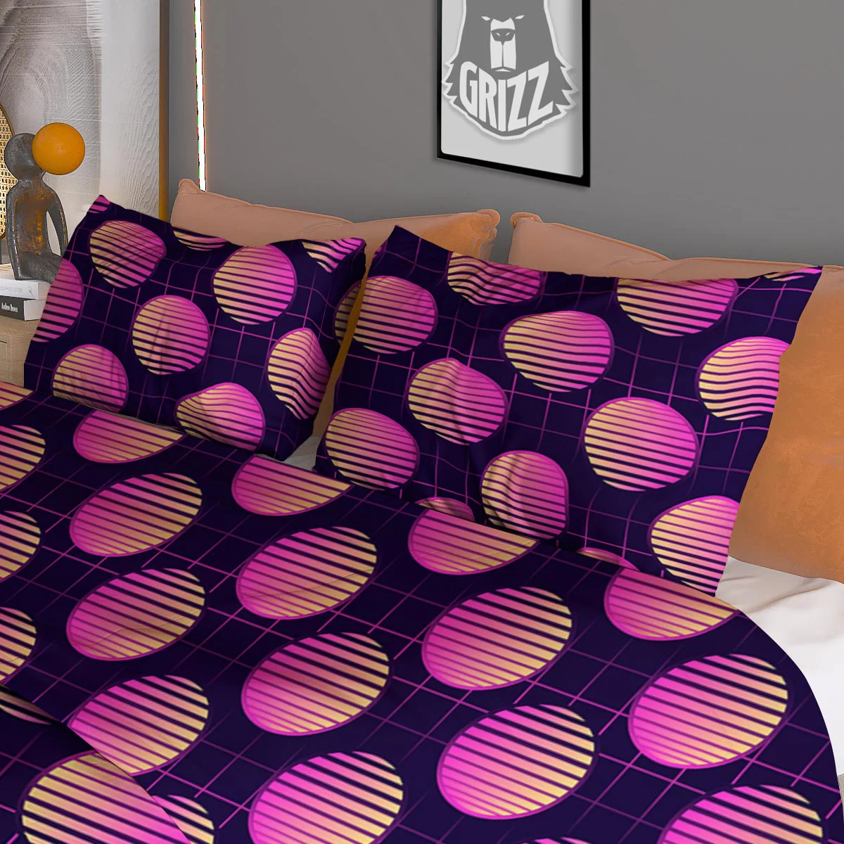 Sunset Retrowave Print Pattern Duvet Cover Bedding Set - Image 3