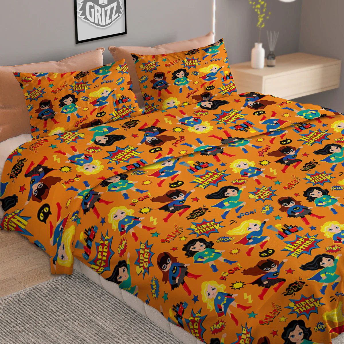 Superhero Girls Print Pattern Duvet Cover Bedding Set - Image 2