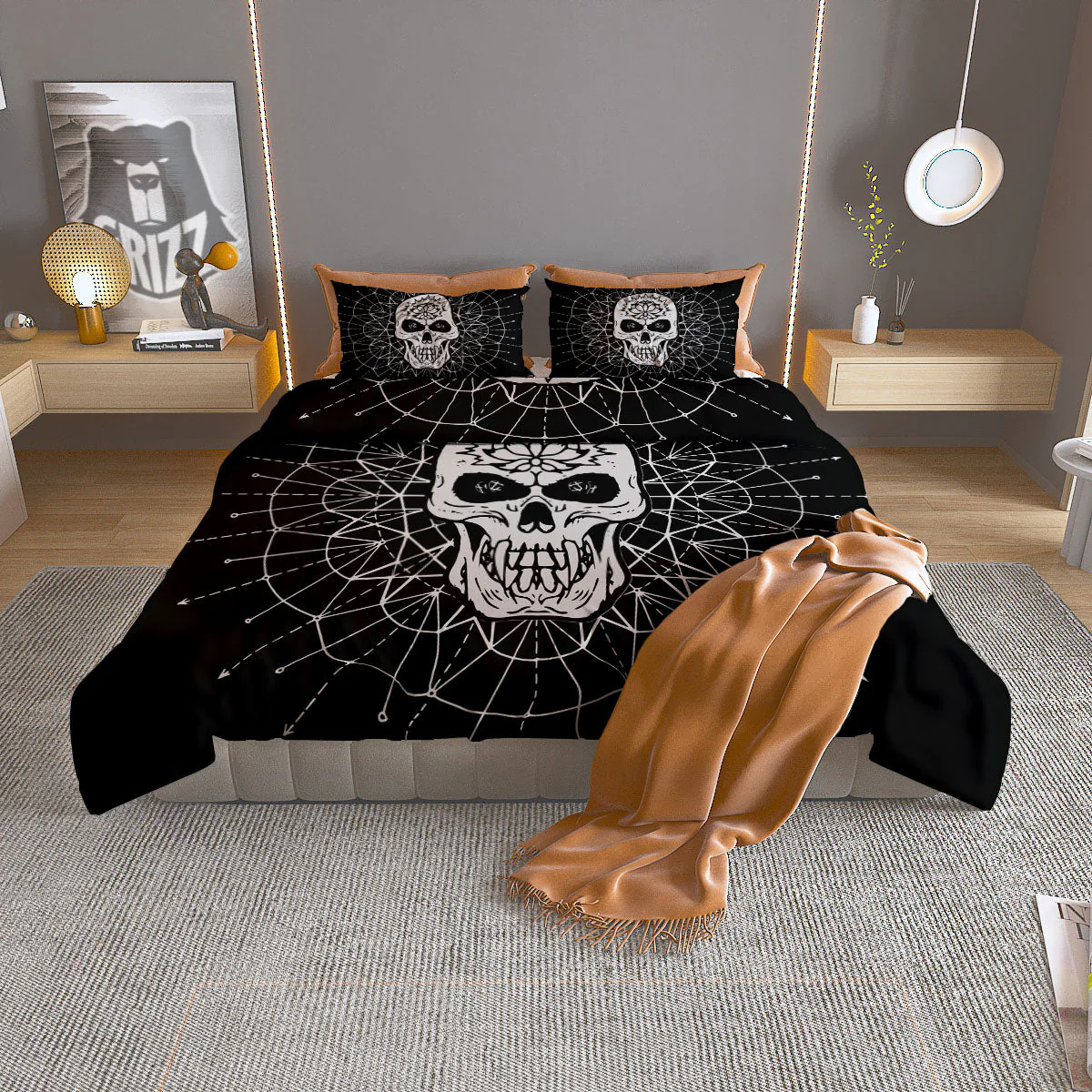 Supernatural Skull Wicca White And Black Print Duvet Cover Bedding Set
