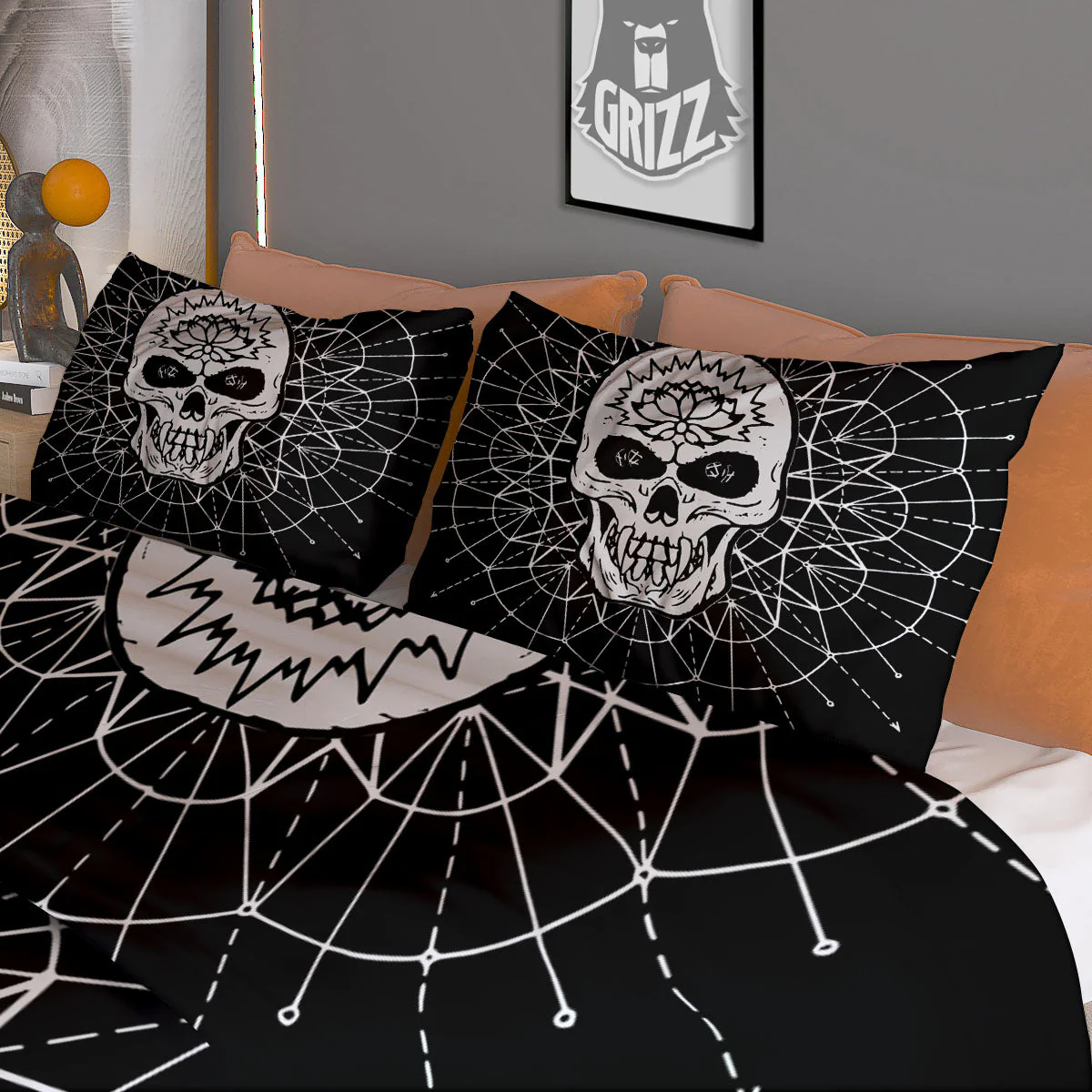 Supernatural Skull Wicca White And Black Print Duvet Cover Bedding Set - Image 3