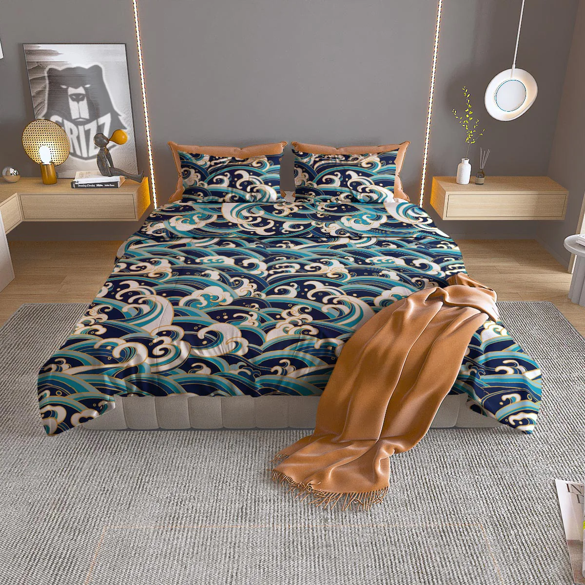 Surfing Sea Wave Print Pattern Duvet Cover Bedding Set
