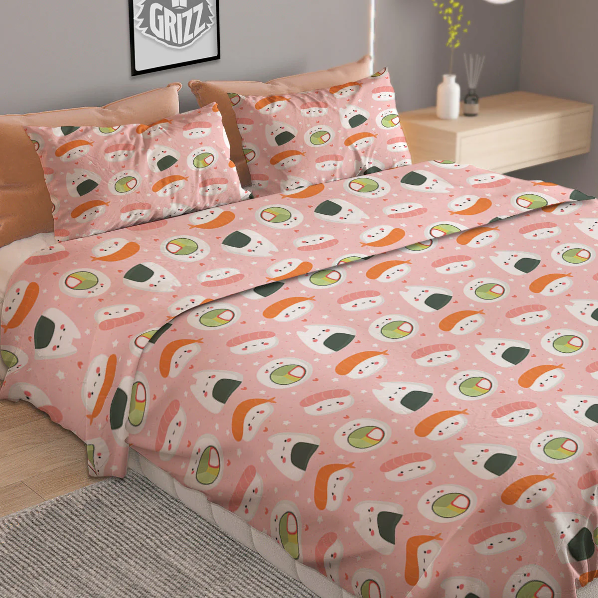 Sushi Cute Japanese Print Pattern Duvet Cover Bedding Set - Image 2