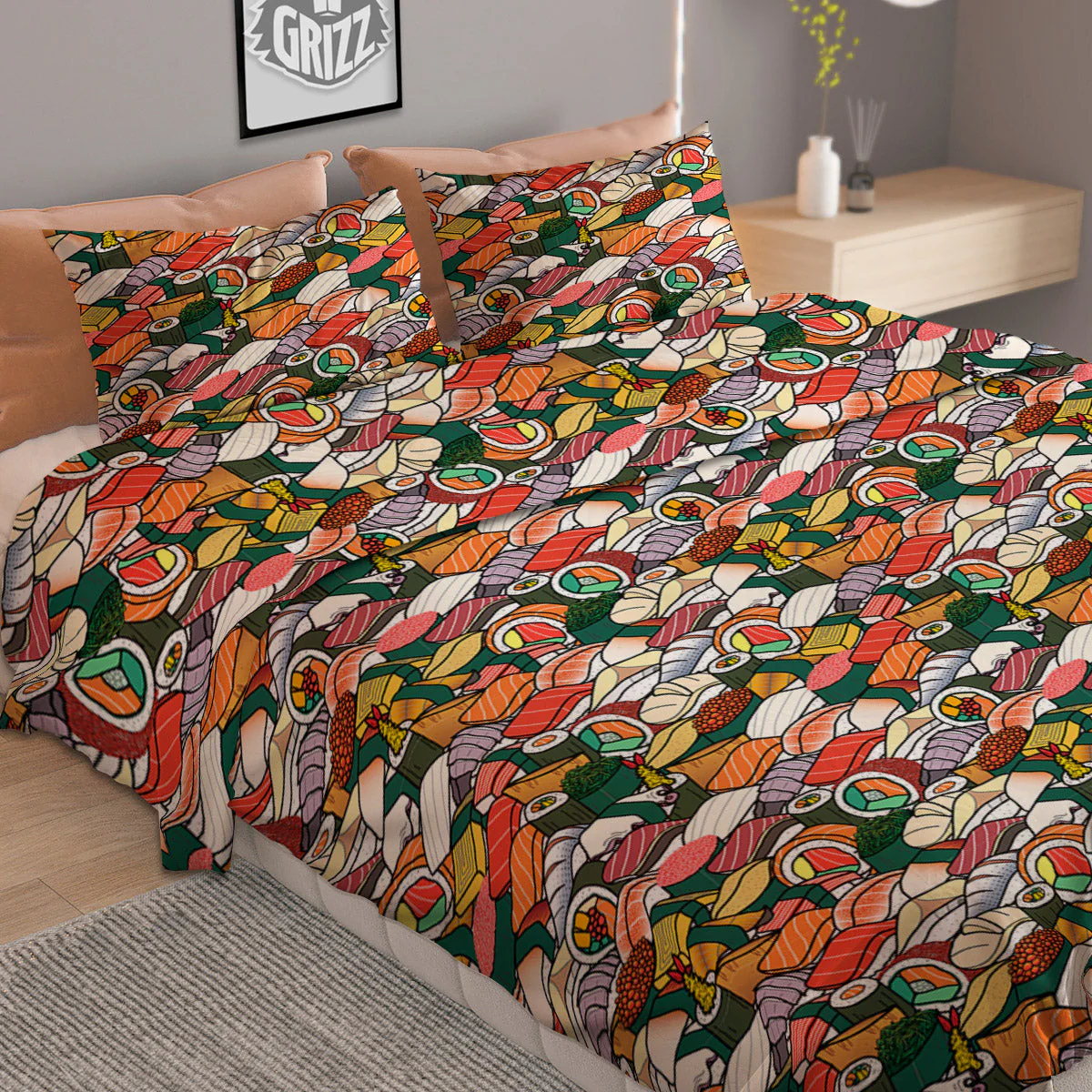 Sushi Japanese Colorful Print Pattern Duvet Cover Bedding Set - Image 2