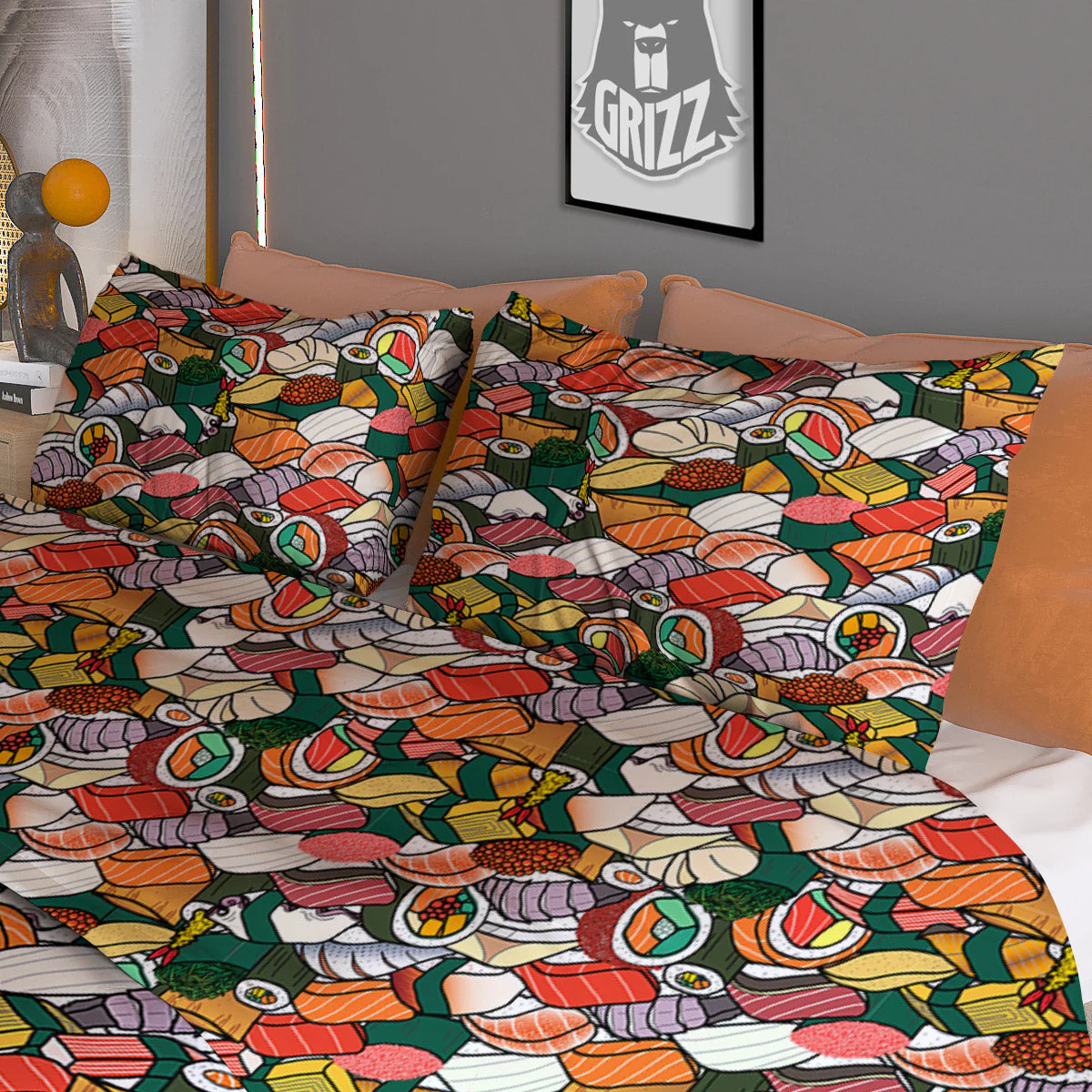 Sushi Japanese Colorful Print Pattern Duvet Cover Bedding Set - Image 3
