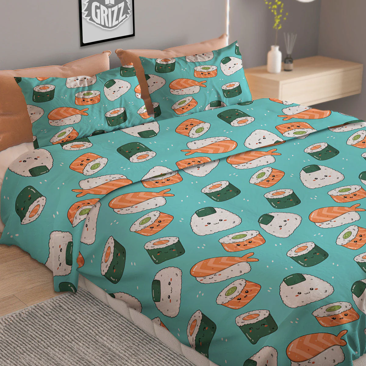 Sushi Kawaii Japanese Print Pattern Duvet Cover Bedding Set - Image 2