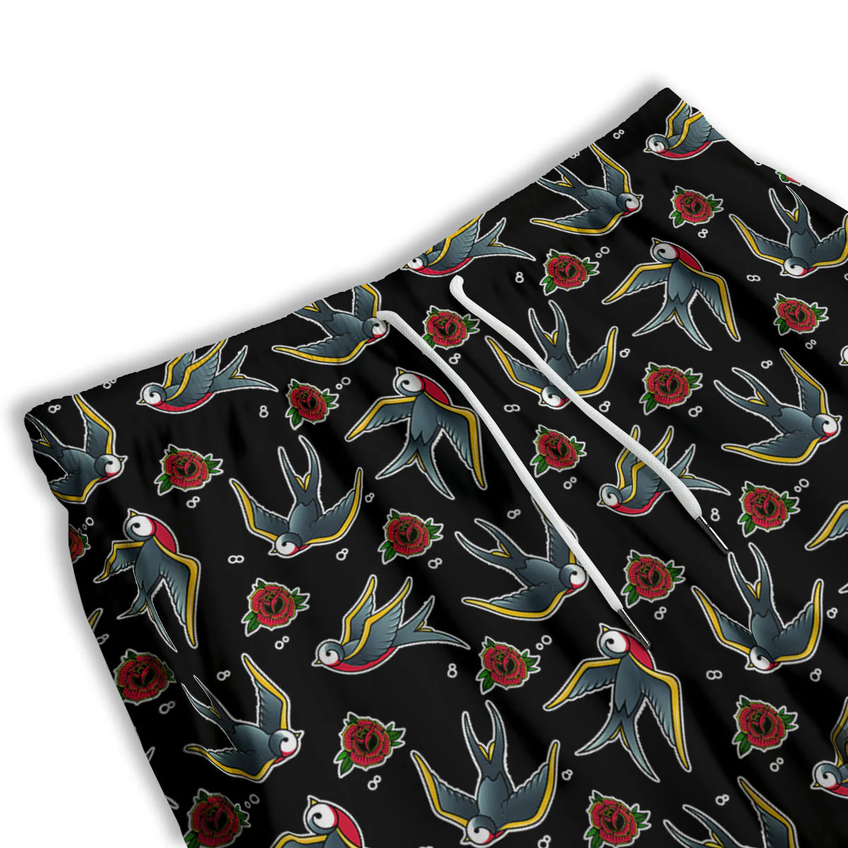 Swallows And Roses Tattoo Print Pattern Men's Athletic Shorts - Image 3