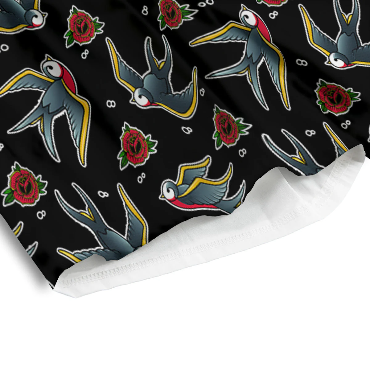 Swallows And Roses Tattoo Print Pattern Men's Athletic Shorts - Image 4