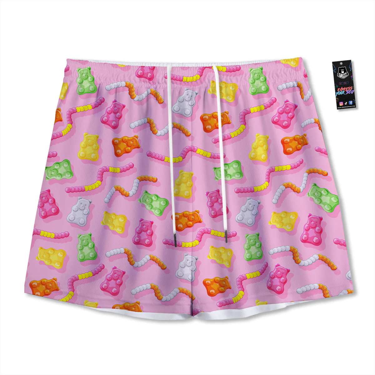 Sweet Gummy Bears And Worms Print Pattern Mesh Shorts