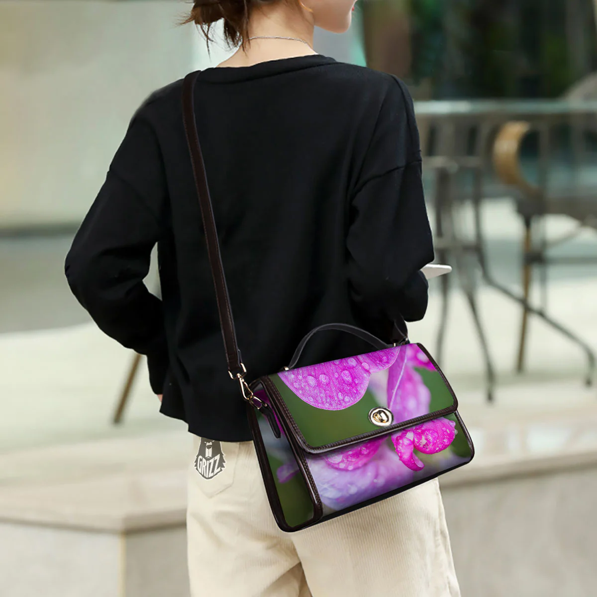 Sweet Pea Purple Print Women's Satchel Bag - Image 3