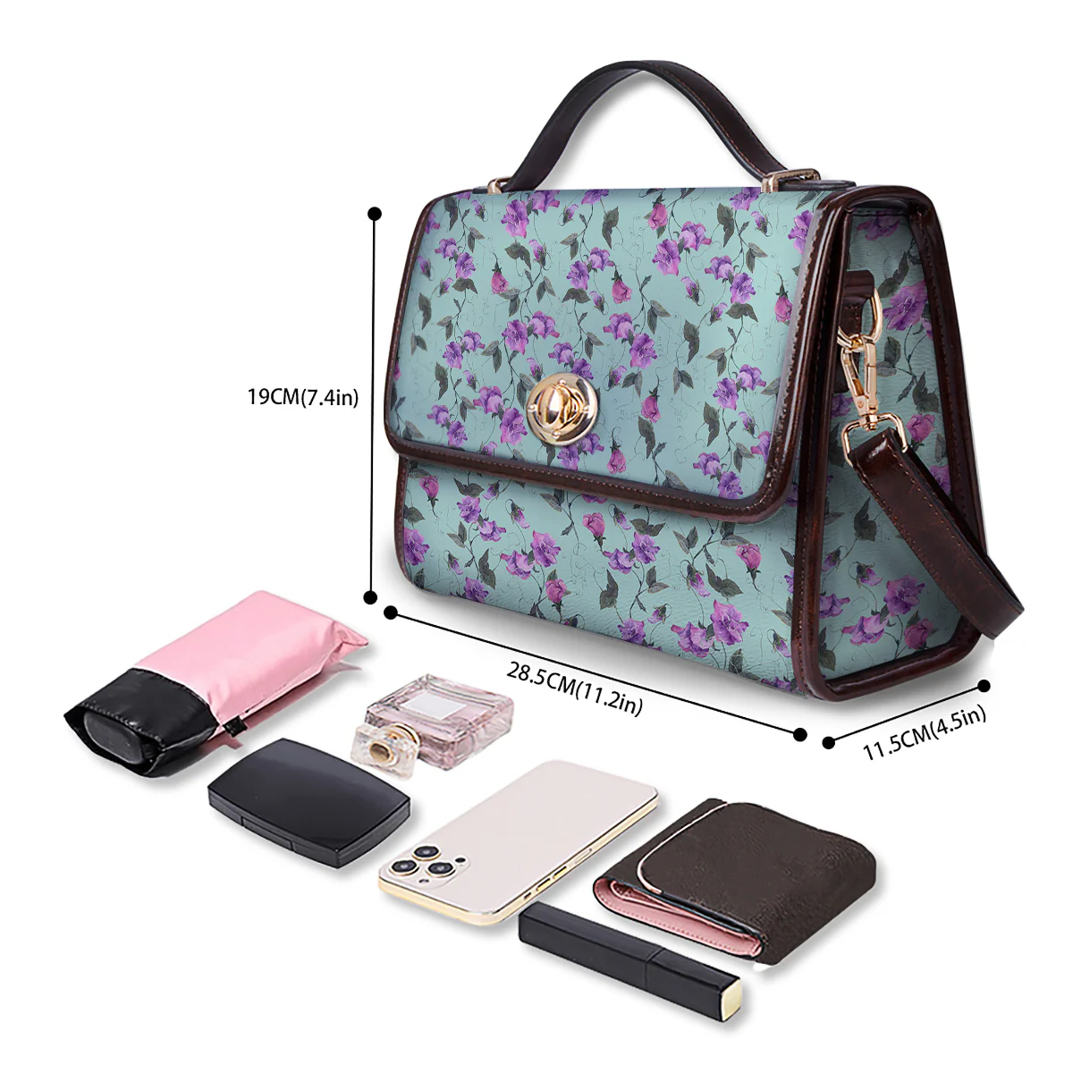 Sweet Pea Watercolor Print Pattern Women's Satchel Bag - Image 4