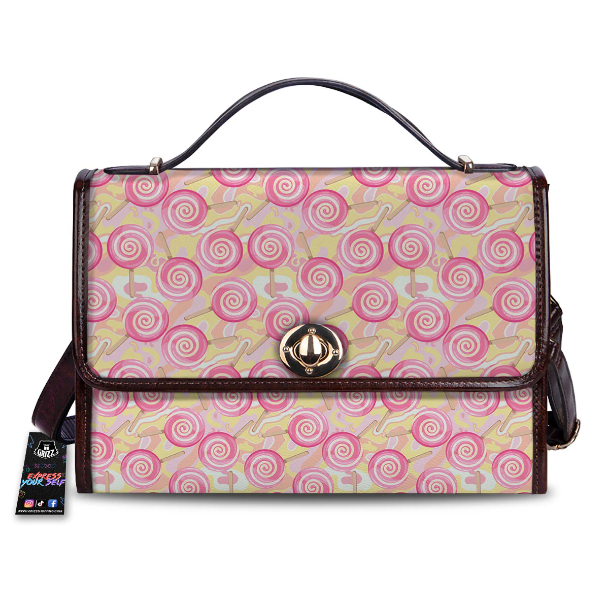 Swirl Pink Lollipop Print Pattern Women's Satchel Bag