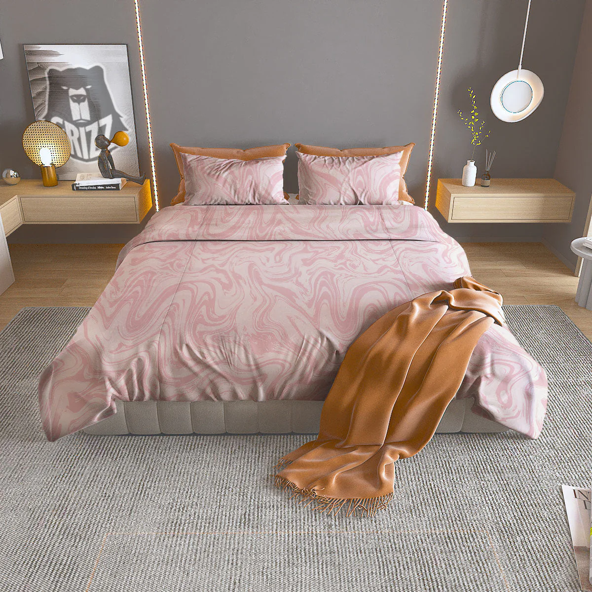 Swirl Pink Print Pattern Duvet Cover Bedding Set