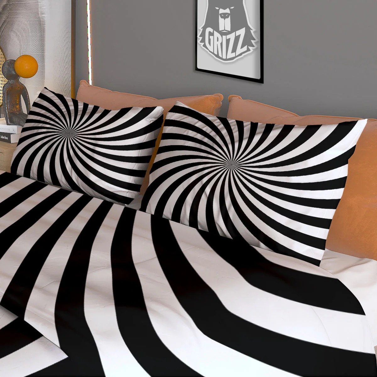 Swirl White And Black Print Duvet Cover Bedding Set - Image 3