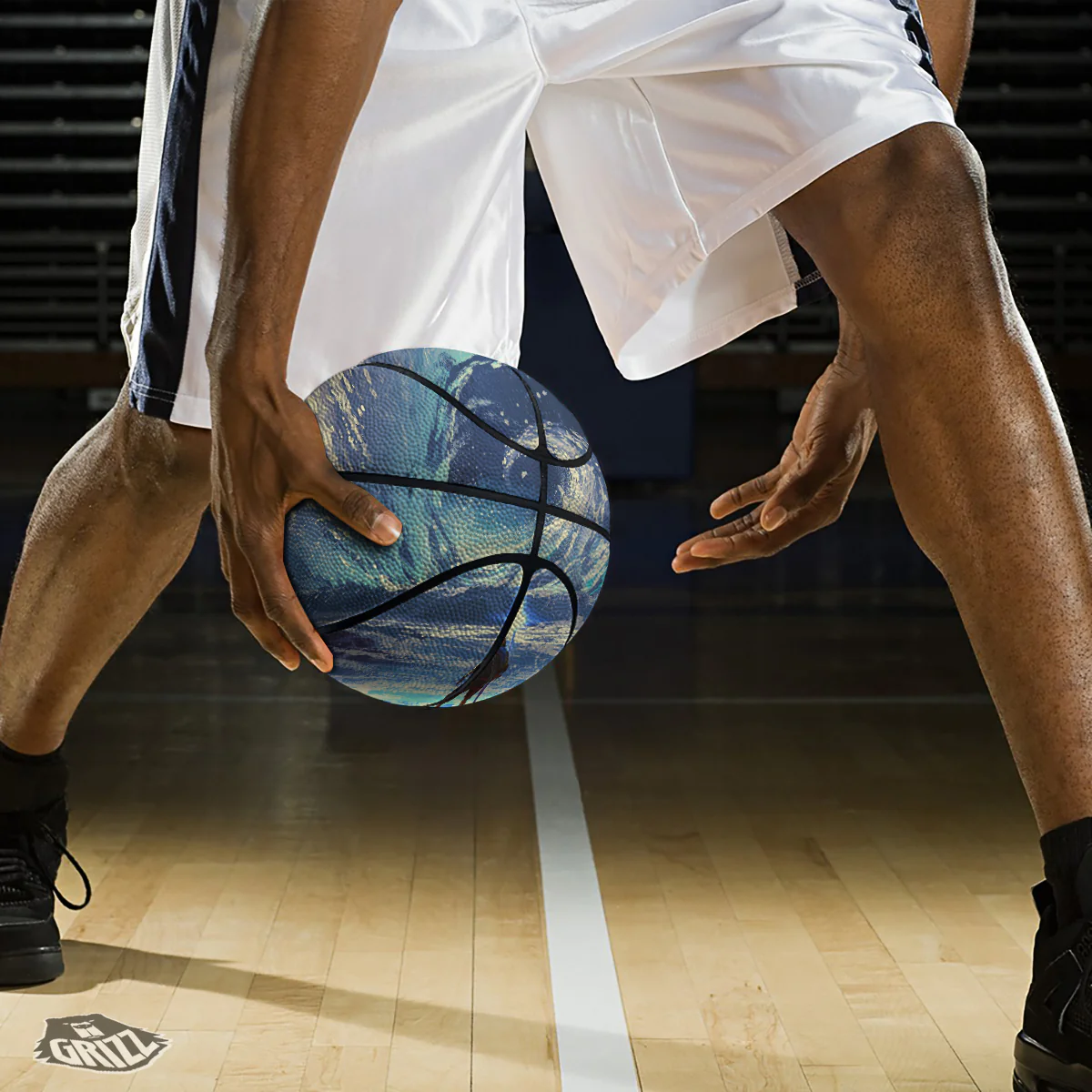 Swirling Sea Watercolor Print Basketball - Image 3