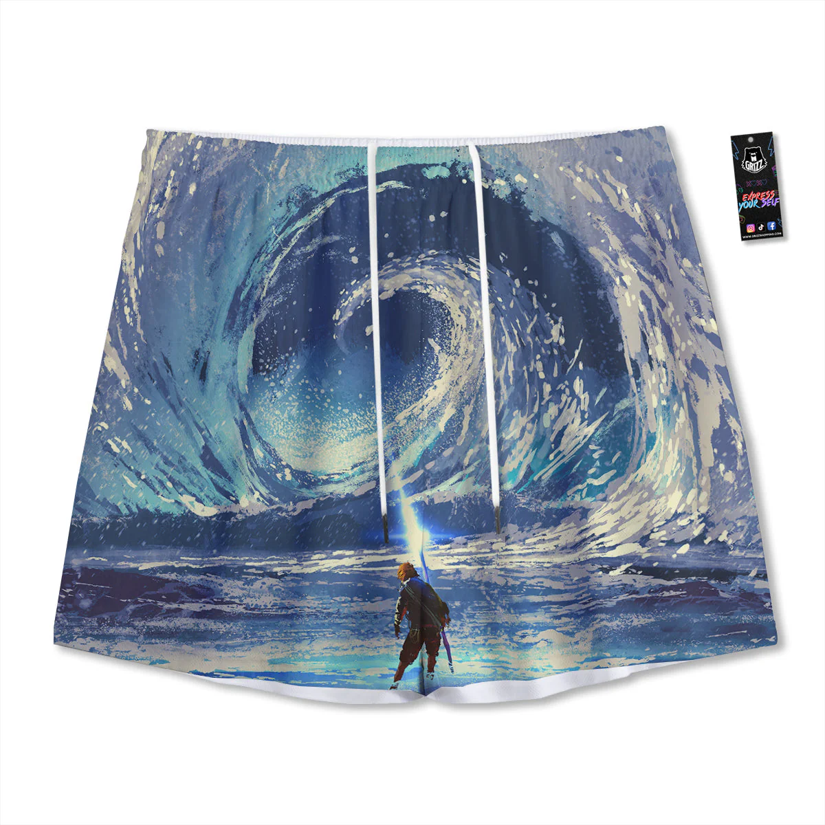 Swirling Sea Watercolor Print Mesh Shorts