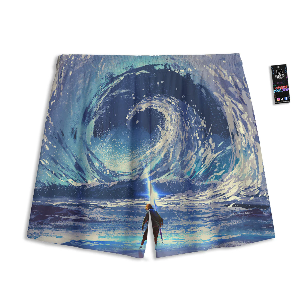 Swirling Sea Watercolor Print Mesh Shorts - Image 2