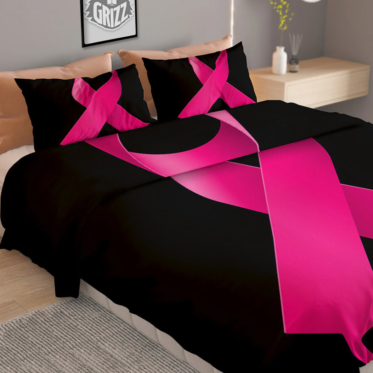 Symbol Breast Cancer Awareness Print Duvet Cover Bedding Set - Image 2