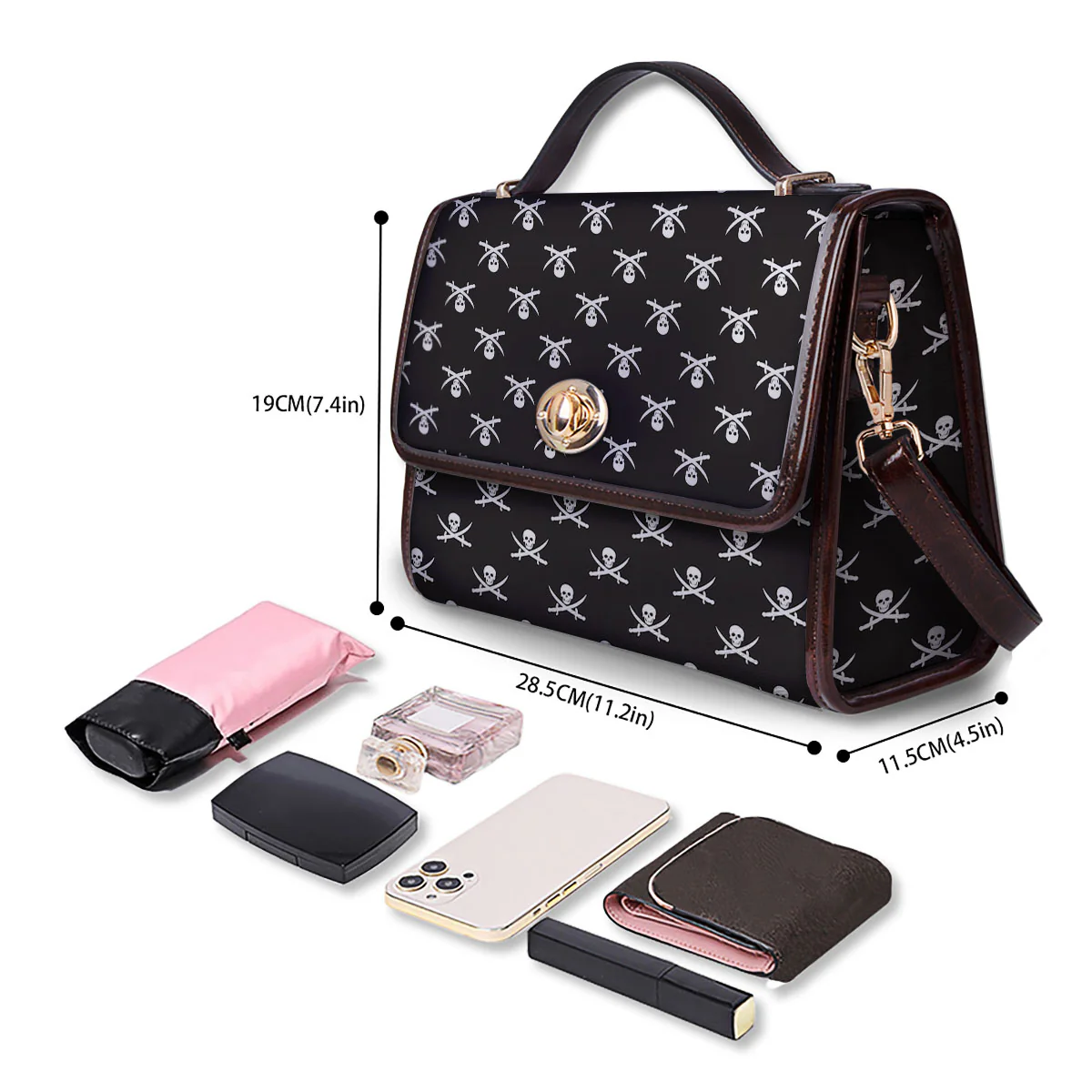 Symbol Pirate Skull Print Pattern Women's Satchel Bag - Image 4