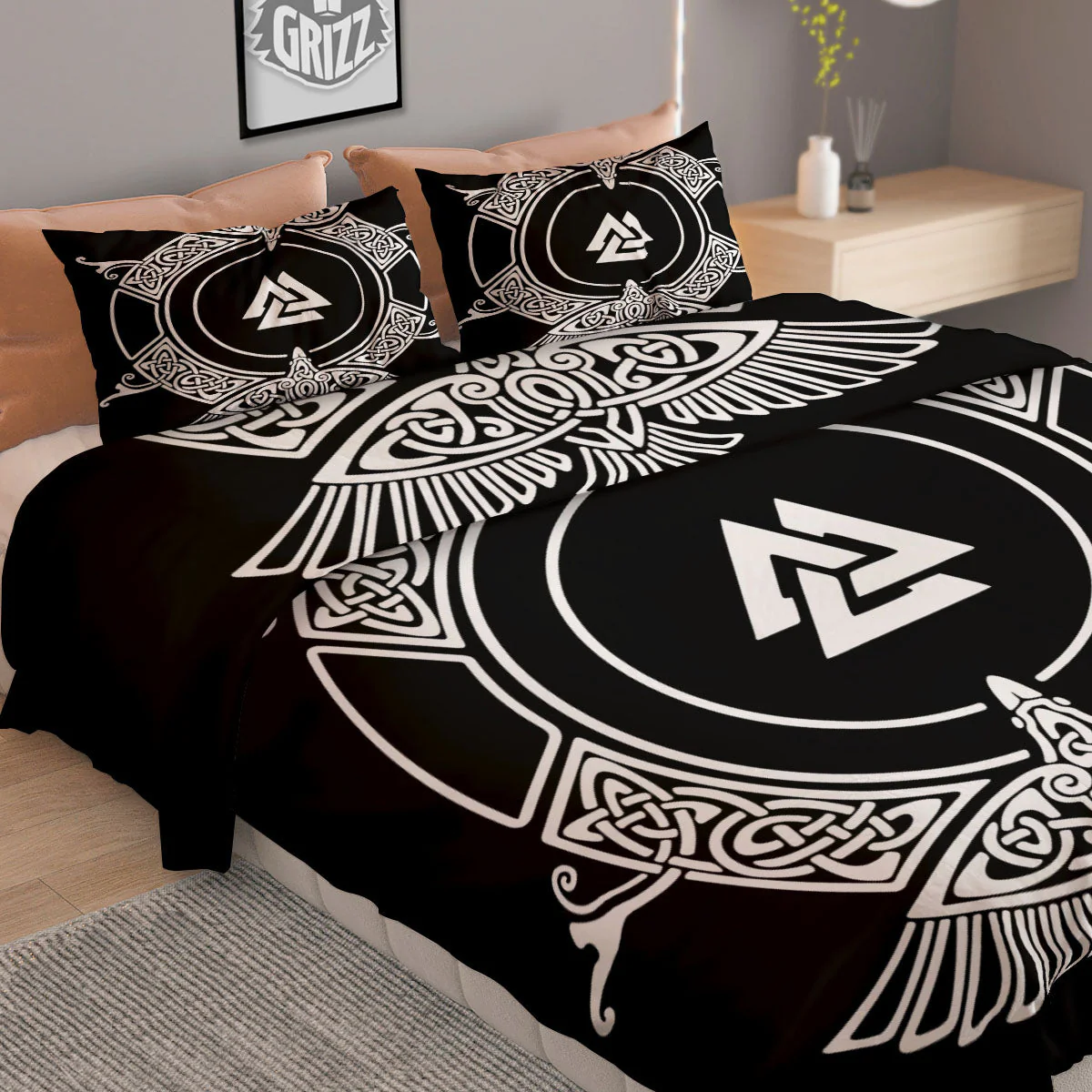 Symbol Viking Valknut Print Duvet Cover Bedding Set - Image 2