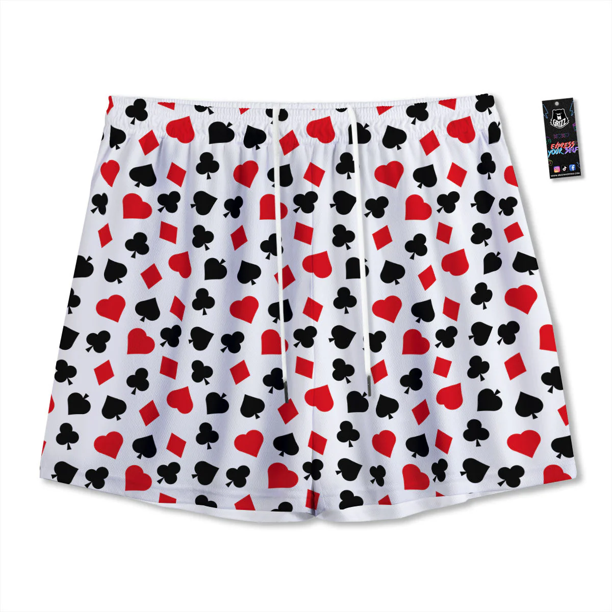 Symbols Playing Card Print Pattern Mesh Shorts