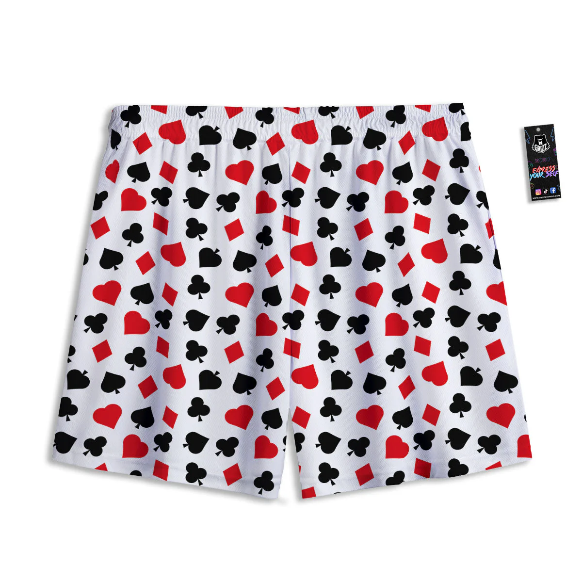 Symbols Playing Card Print Pattern Mesh Shorts - Image 2