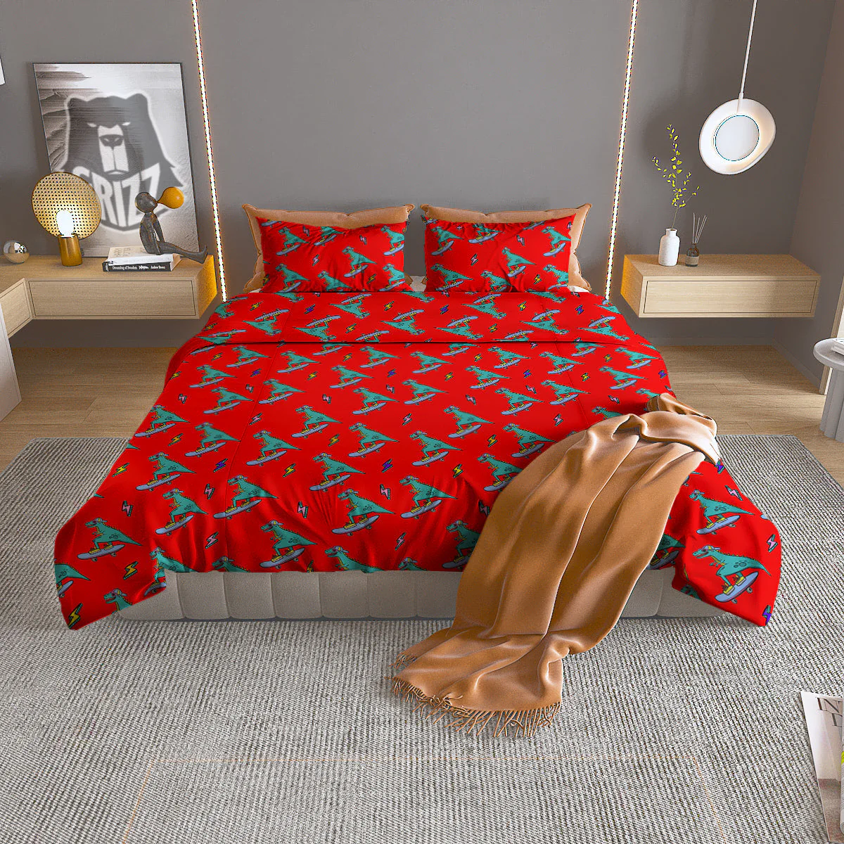 T-Rex Cute Dino Print Pattern Duvet Cover Bedding Set