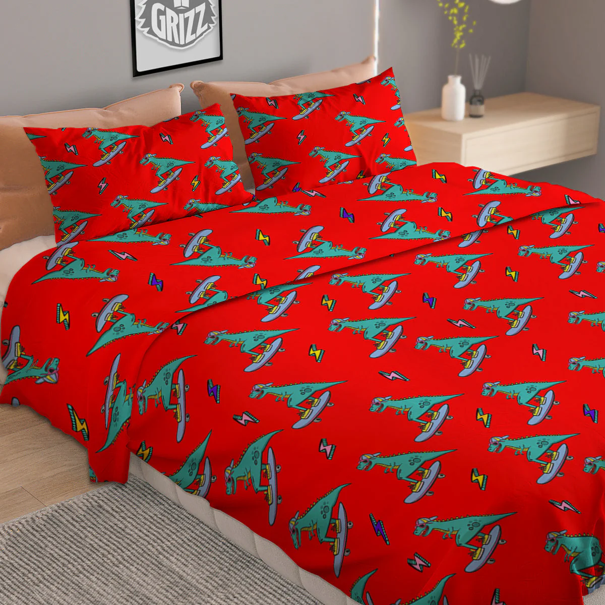 T-Rex Cute Dino Print Pattern Duvet Cover Bedding Set - Image 2