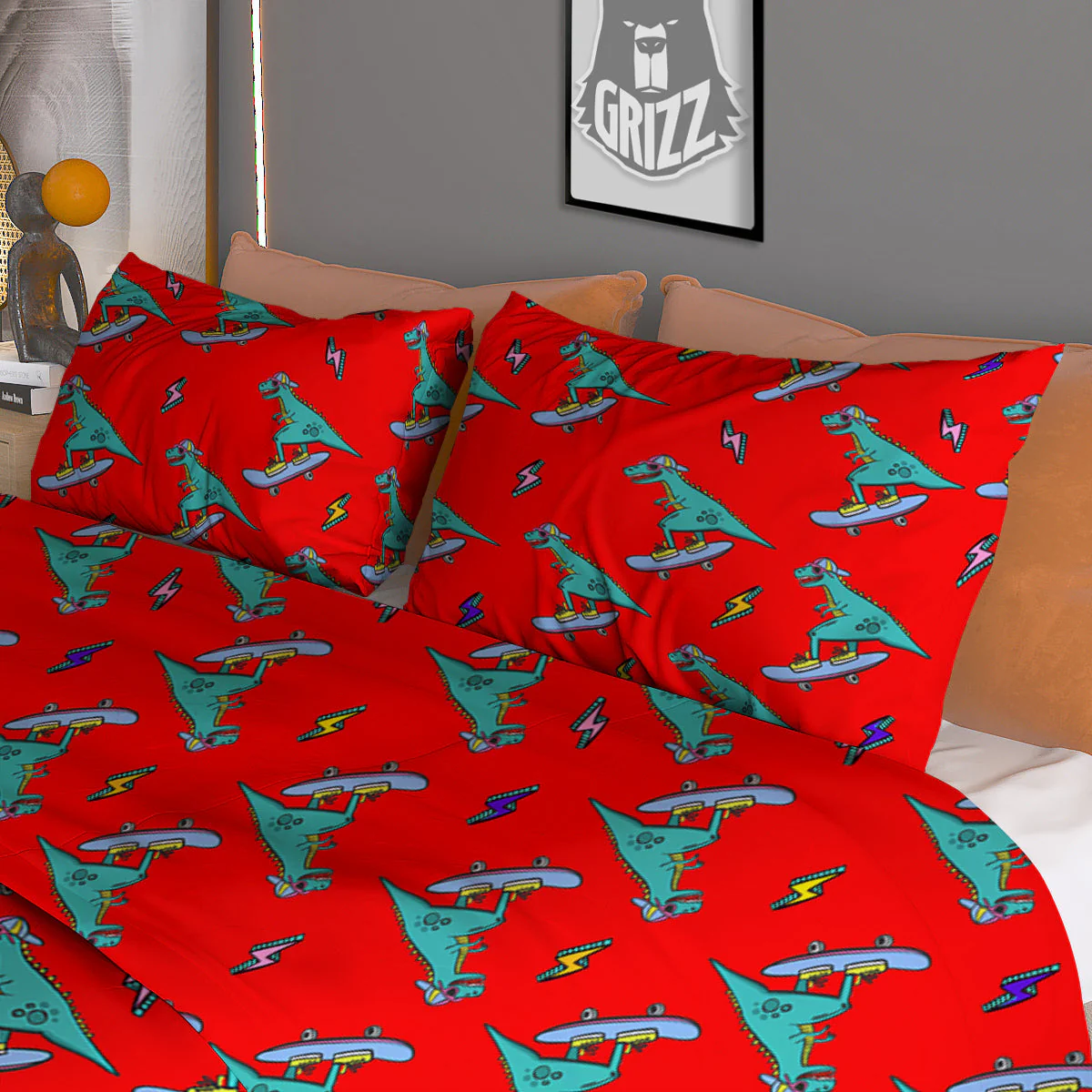 T-Rex Cute Dino Print Pattern Duvet Cover Bedding Set - Image 3