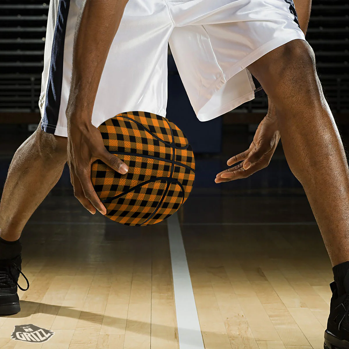 Tartan Black And Orange Print Pattern Basketball - Image 3
