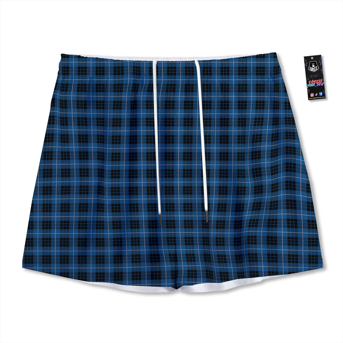 Tartan Dark Blue Print Pattern Mesh Shorts
