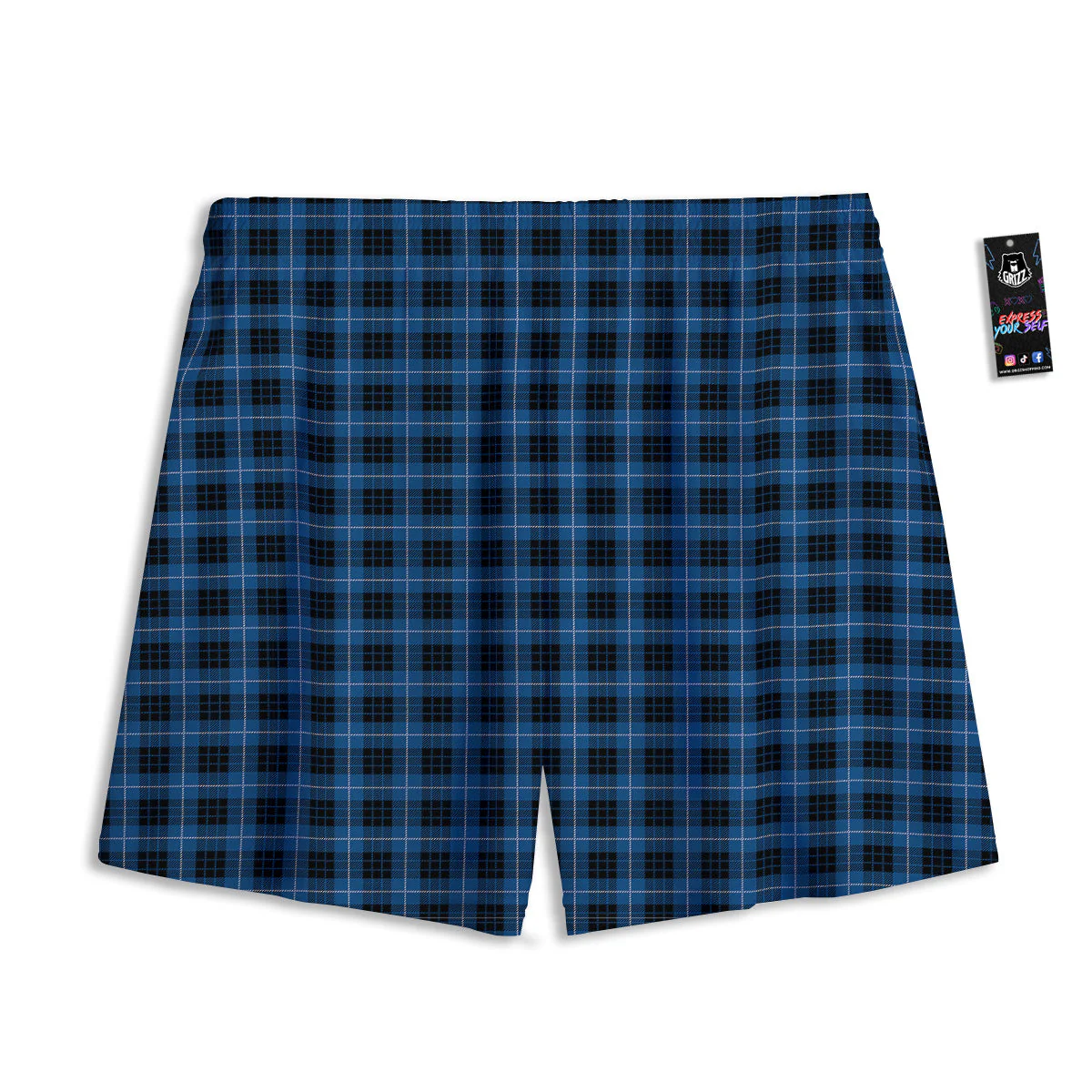 Tartan Dark Blue Print Pattern Mesh Shorts - Image 2